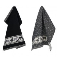 Hand- en Theedoek - Paarden - Zwart